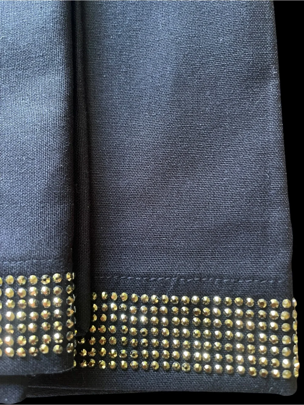 Black Cloth Napkin Set with Gold Bead Trim NEW